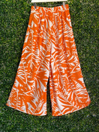 Orange & White Tropical Leaf Wide Leg Pants — back