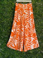 Orange & White Tropical Leaf Wide Leg Pants — detail