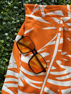 Orange & White Tropical Leaf Wide Leg Pants — detail