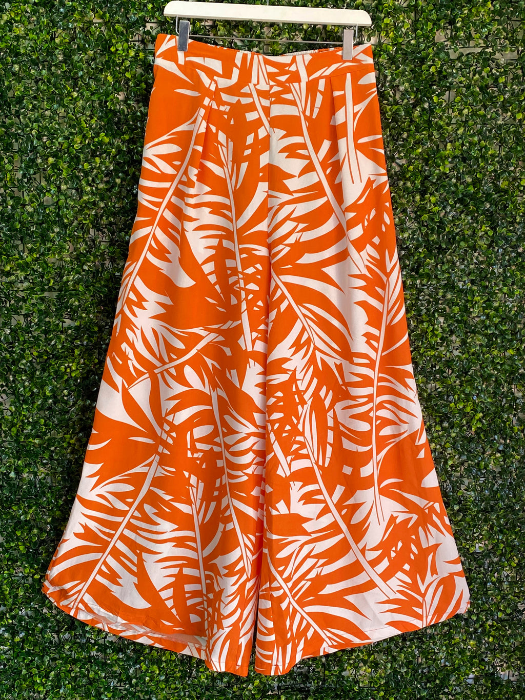 Orange & White Tropical Leaf Wide Leg Pants — front