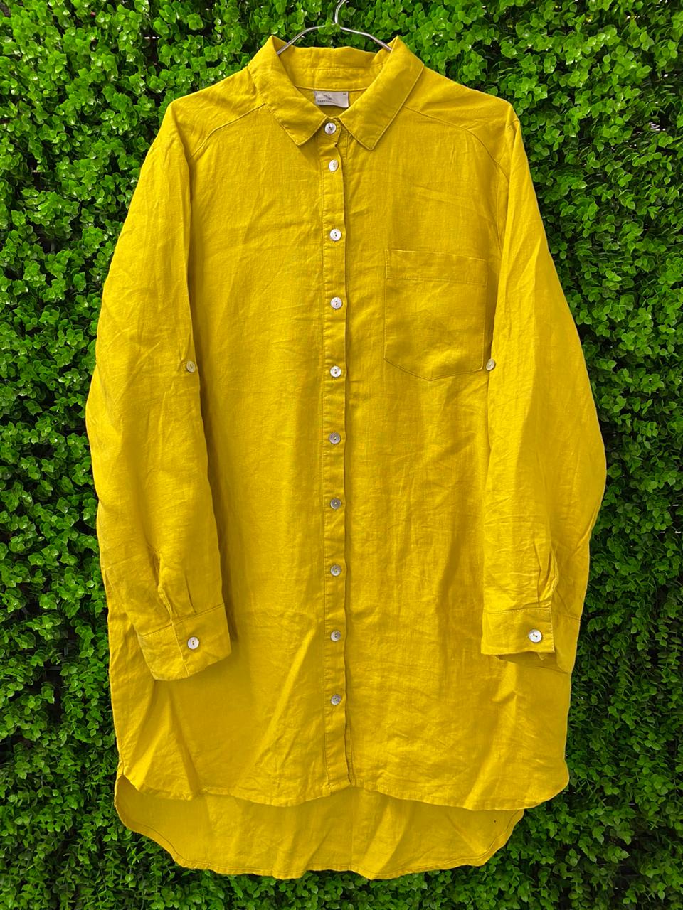 Mustard Yellow Linen-Blend Button-Up Shirt