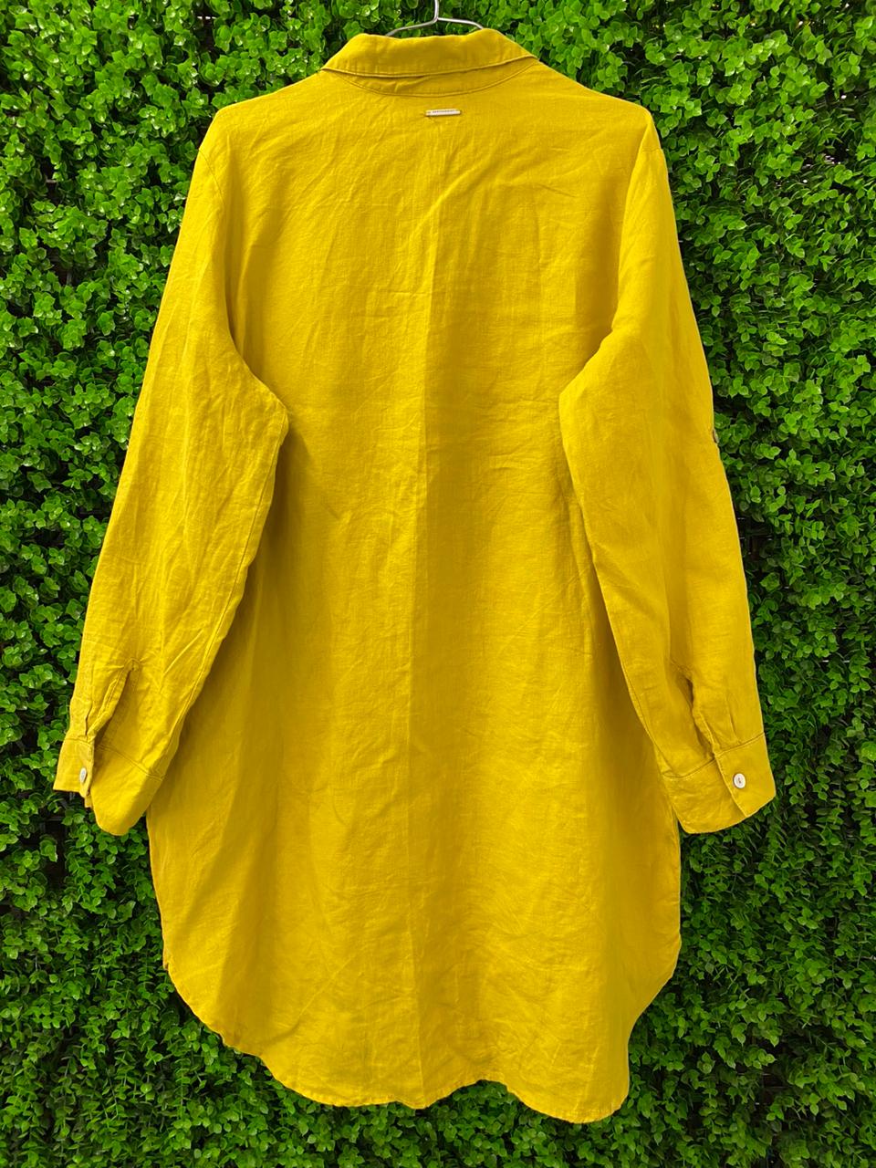 Mustard Yellow Linen-Blend Button-Up Shirt