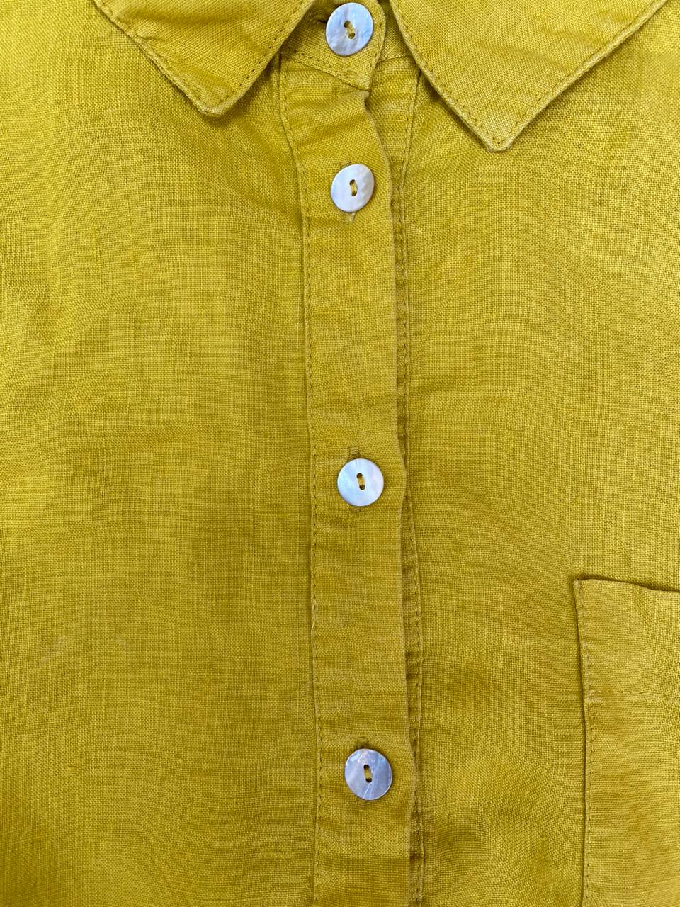 Mustard Yellow Linen-Blend Button-Up Shirt