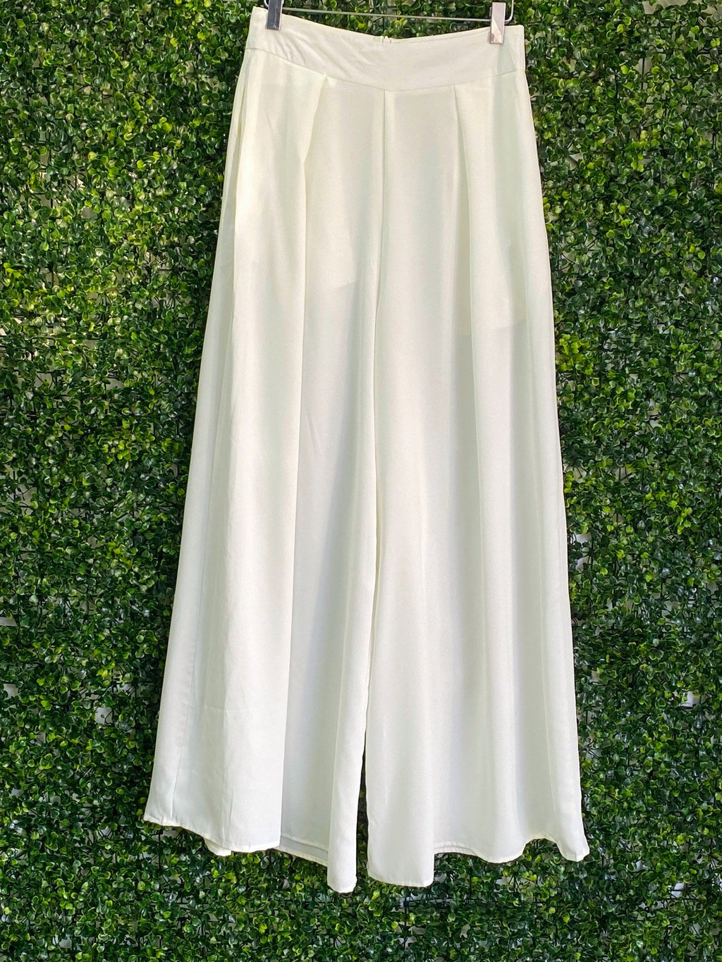 New Feeling Ivory Flowing Wide-Leg Pants — front, clip hanger