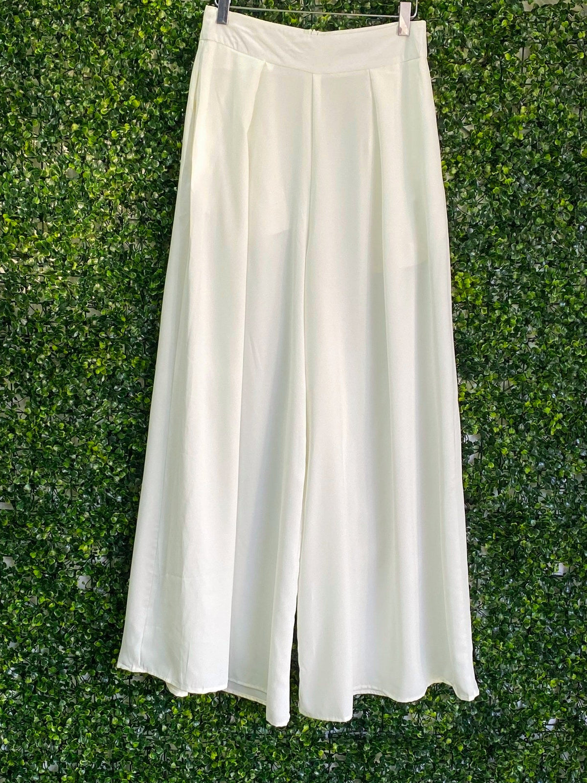 New Feeling Ivory Flowing Wide-Leg Pants — front, clip hanger