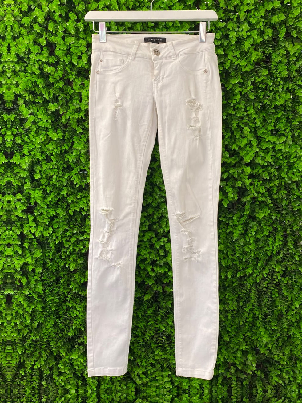 Sissy Boy White Stretch-Cotton Distressed Skinny Jeans