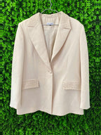 Paula Rich Cream Embellished-Shoulder Tailored Blazer