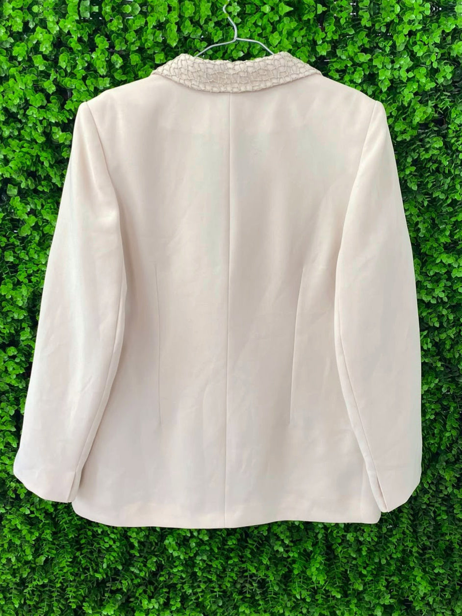 Paula Rich Cream Embellished-Shoulder Tailored Blazer