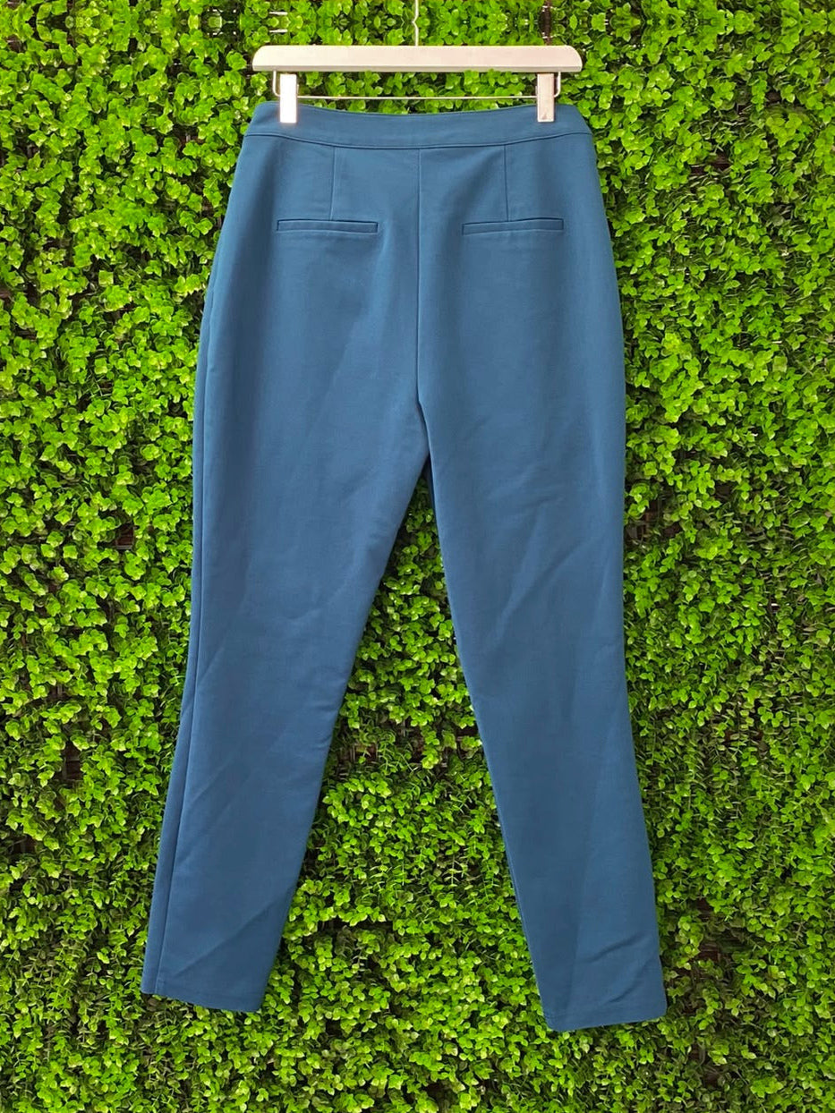 Forever New Teal Tailored Trousers with Metallic Waist Detail
