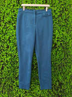 Forever New Teal Tailored Trousers with Metallic Waist Detail