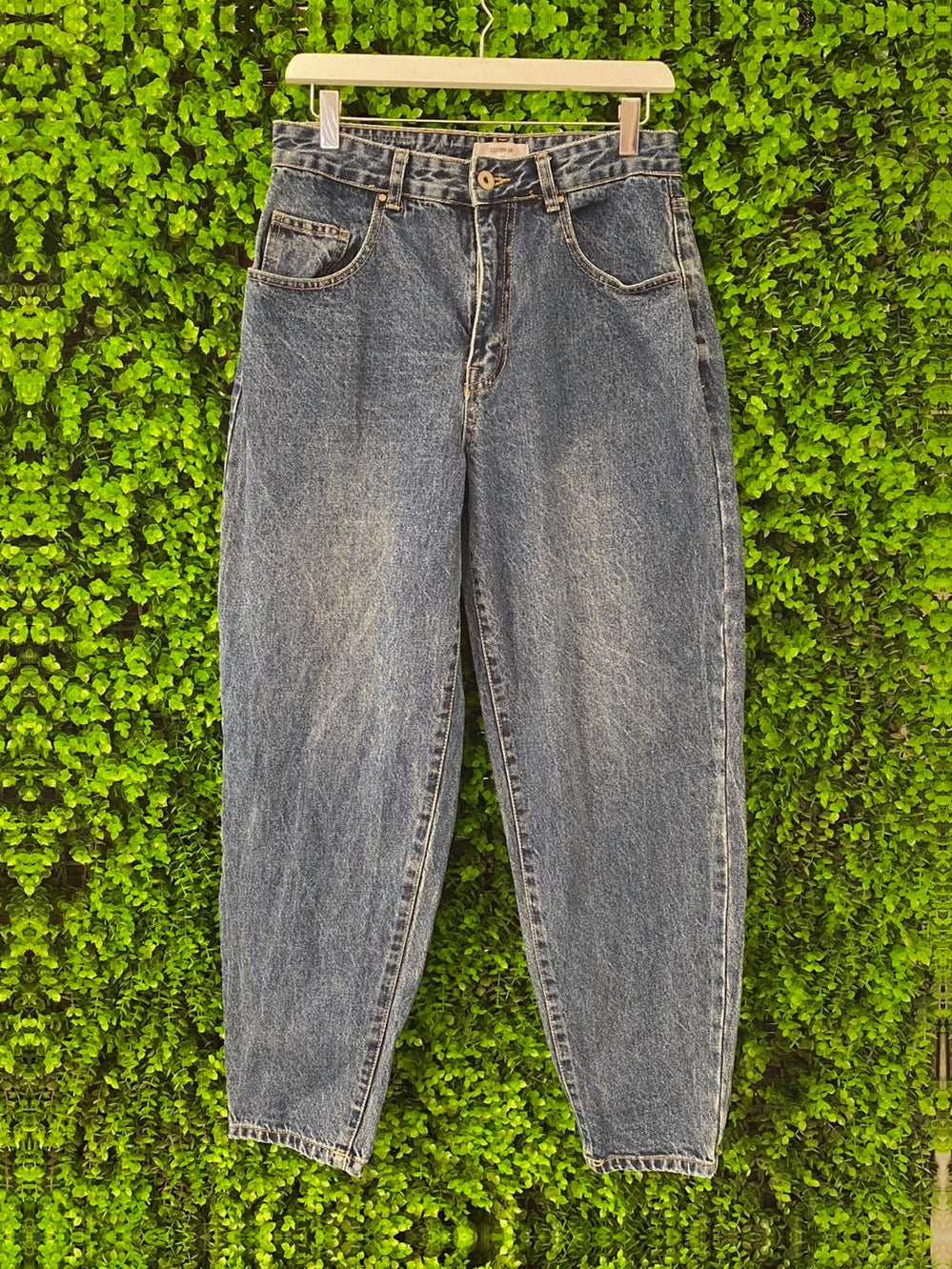 Washed Blue High-Rise Tapered Jeans