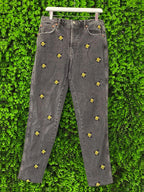 Zara Washed Black Daisy-Embroidered Jeans