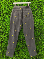 Zara Washed Black Daisy-Embroidered Jeans