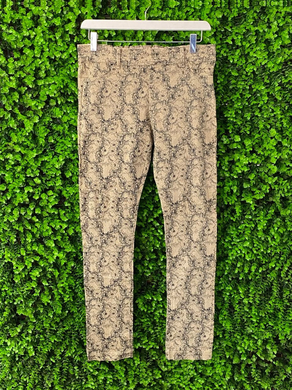 Beige Paisley Slim Trousers