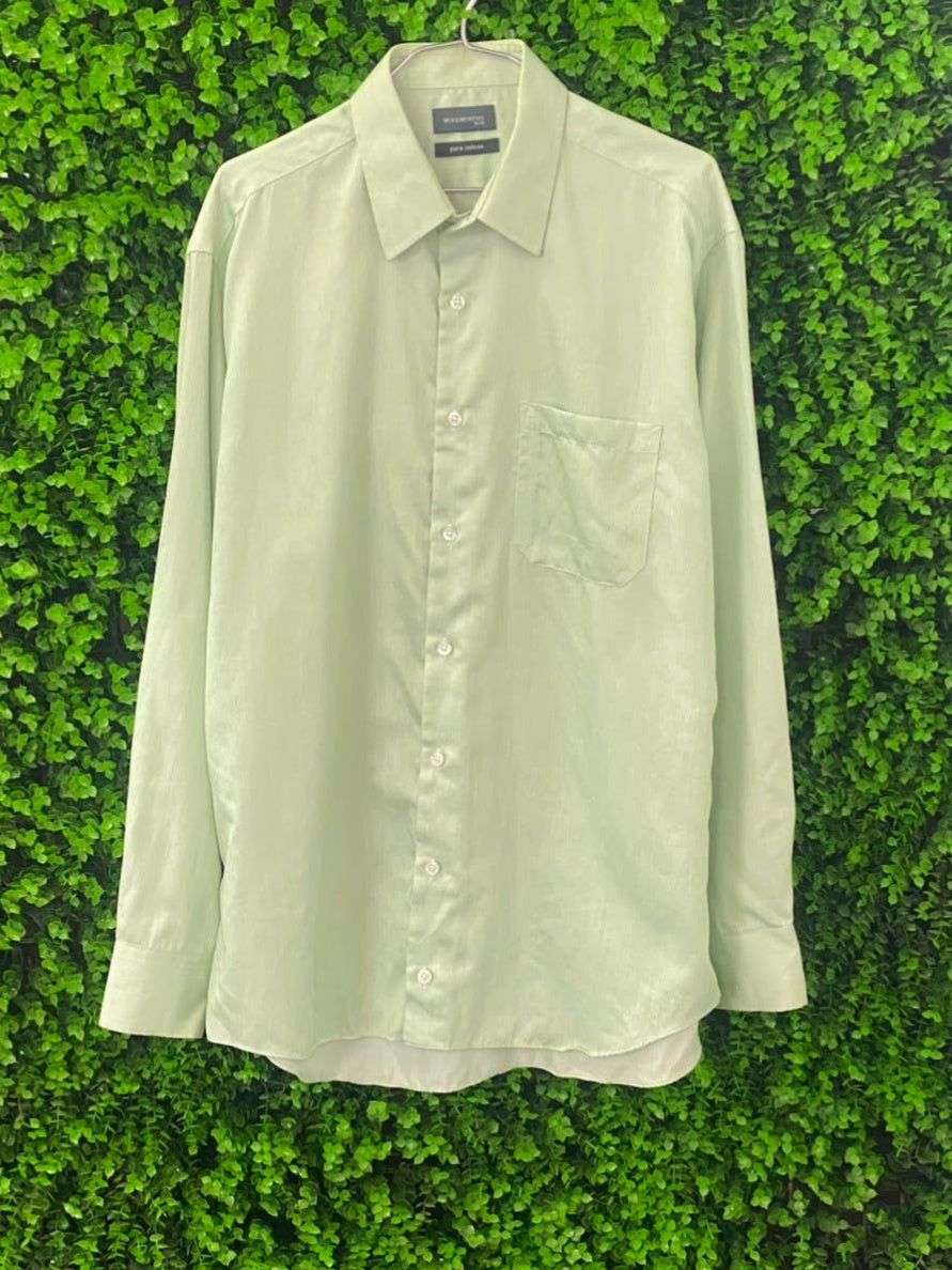Pale Sage Satin Long-Sleeve Button-Up Shirt