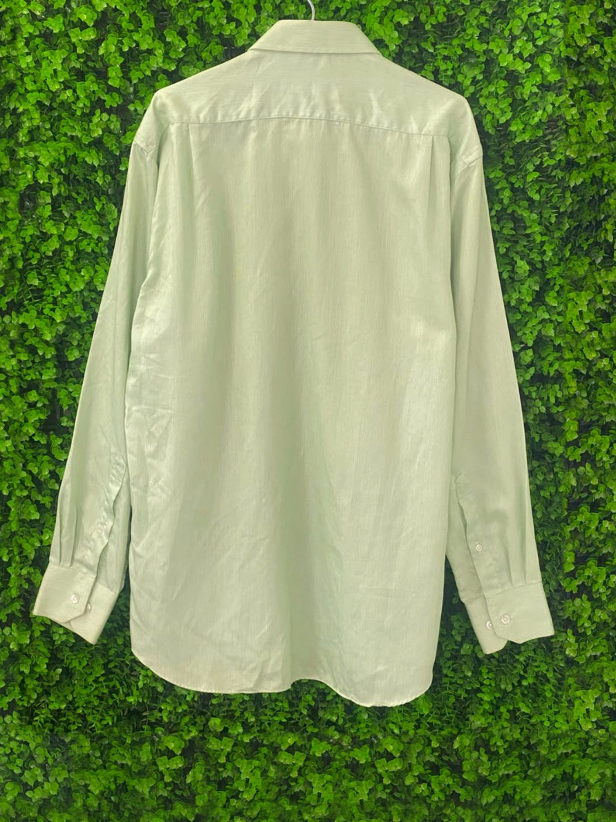 Pale Sage Satin Long-Sleeve Button-Up Shirt