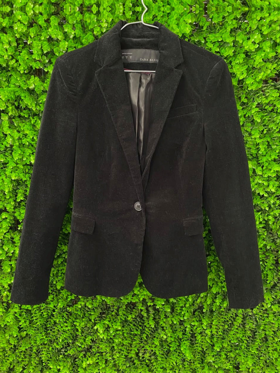 Black Velvet Single-Button Blazer