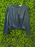 Deep Teal Satin Wrap Blouse