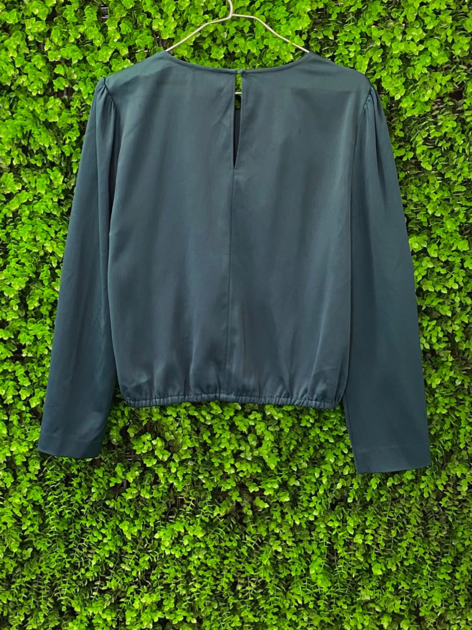Deep Teal Satin Wrap Blouse