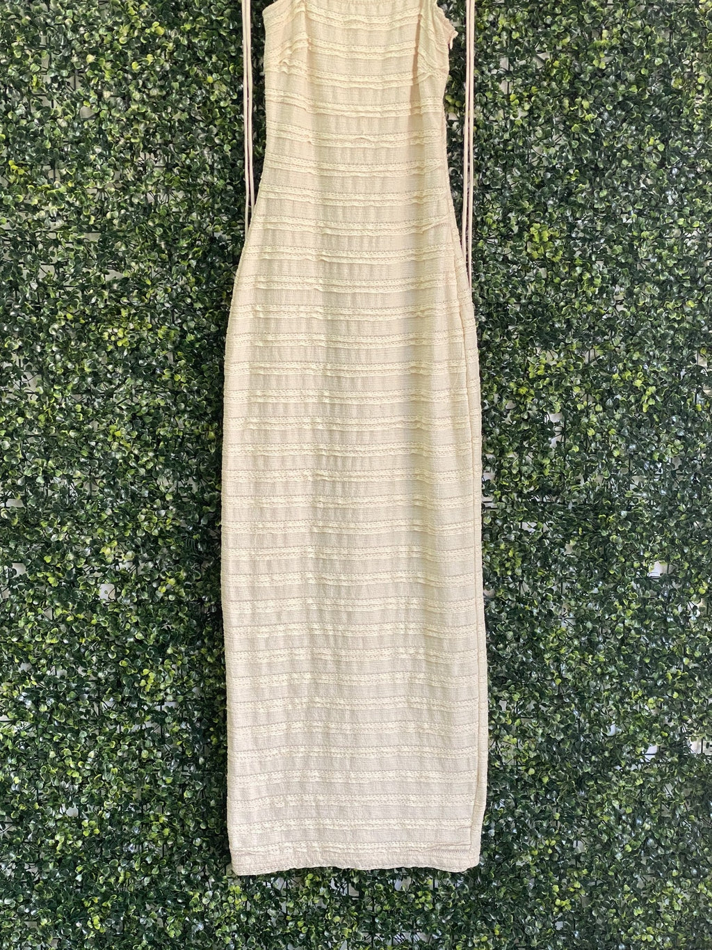 Le Couture Cream Textured Tie-Strap Maxi Dress — back