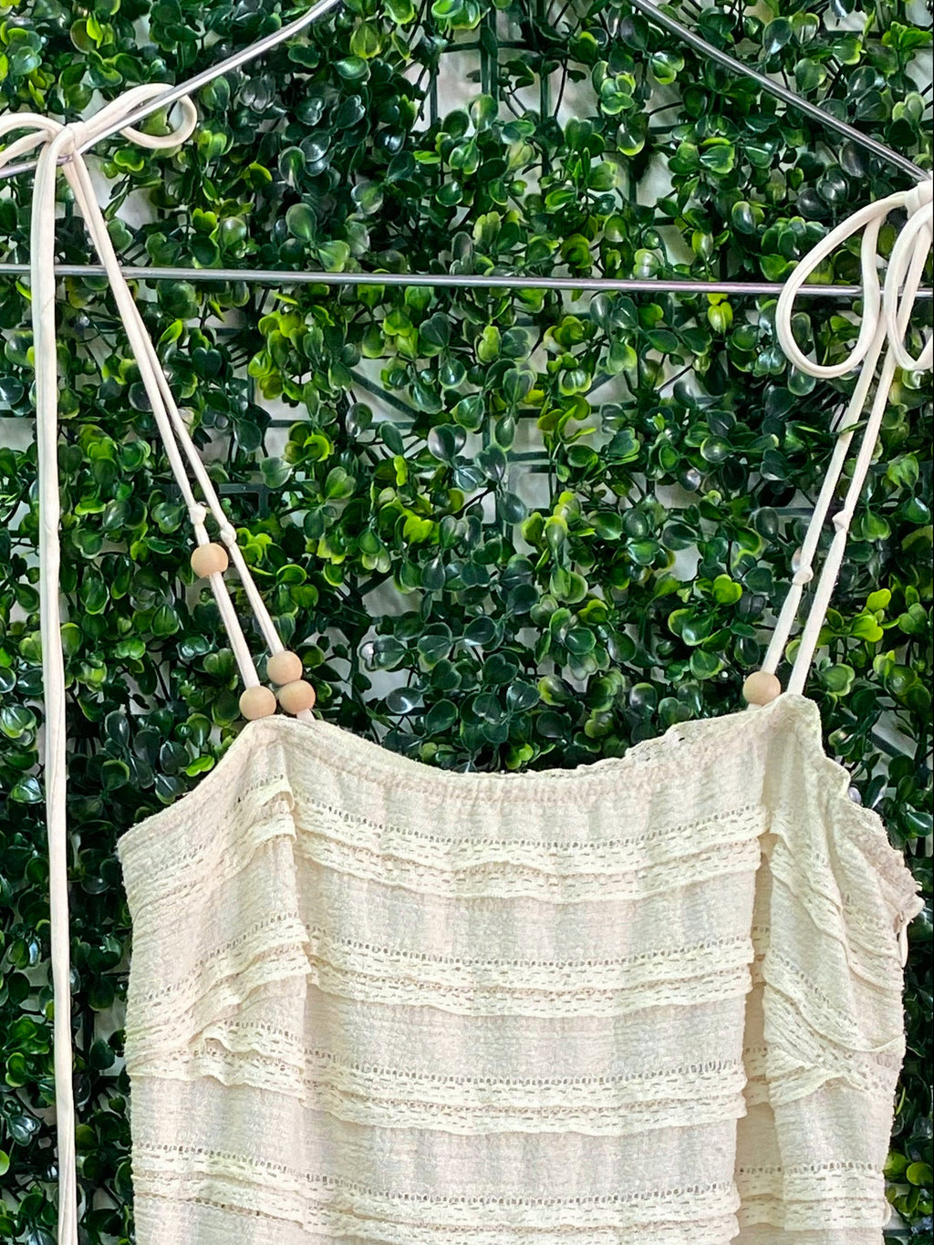Le Couture Cream Textured Tie-Strap Maxi Dress — detail