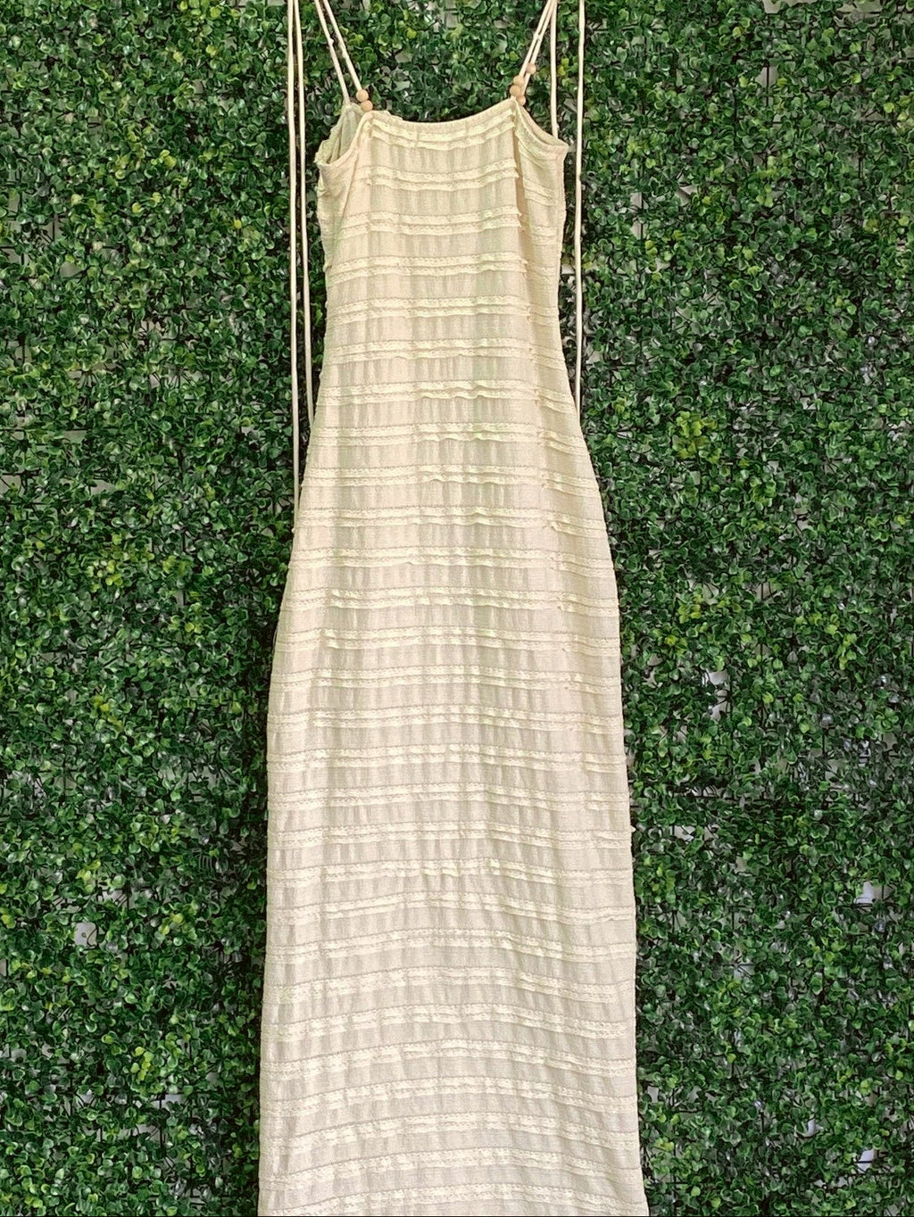Le Couture Cream Textured Tie-Strap Maxi Dress — detail