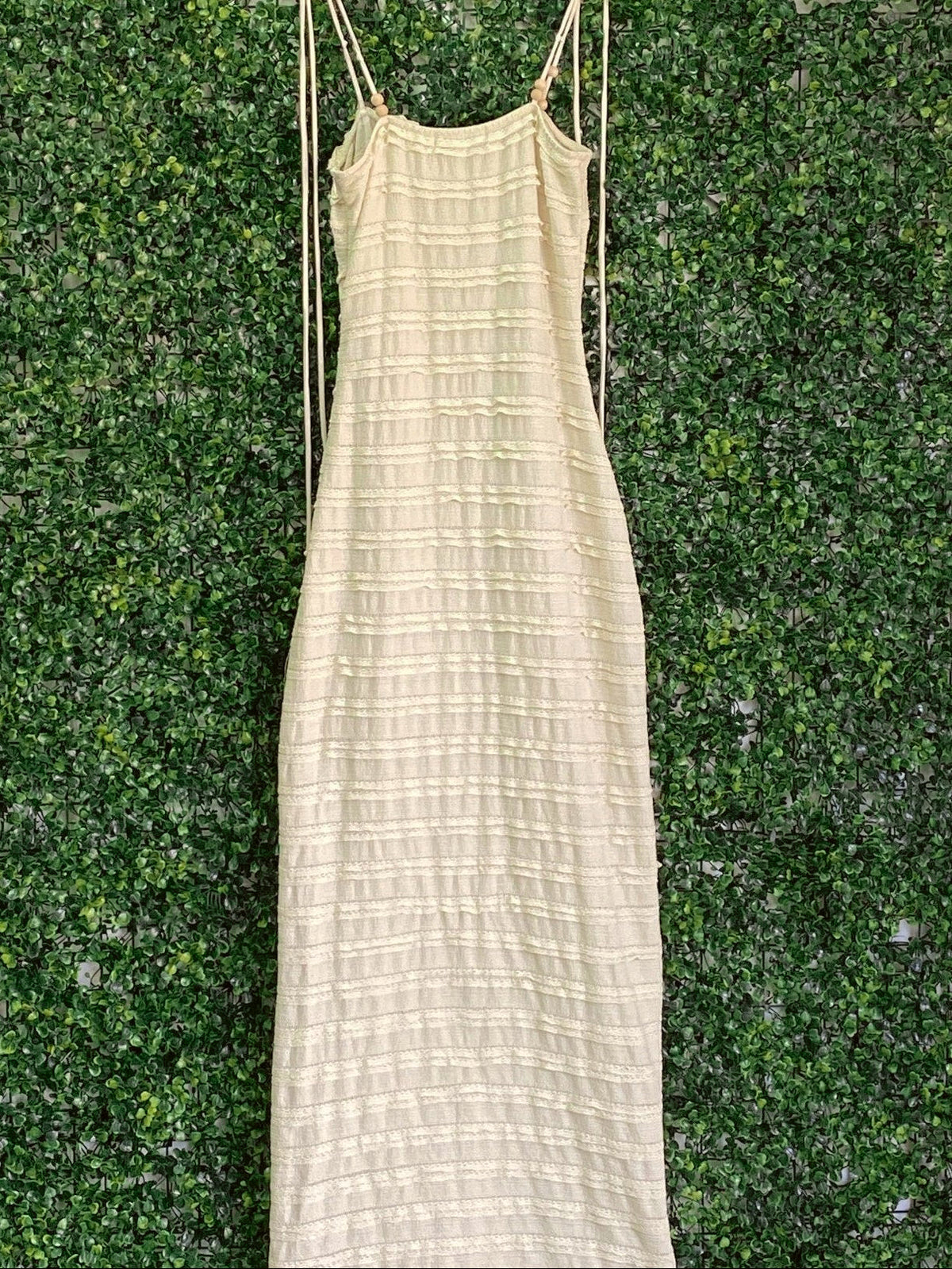 Le Couture Cream Textured Tie-Strap Maxi Dress — detail