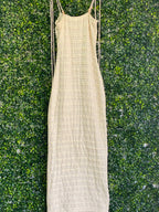 Le Couture Cream Textured Tie-Strap Maxi Dress — detail