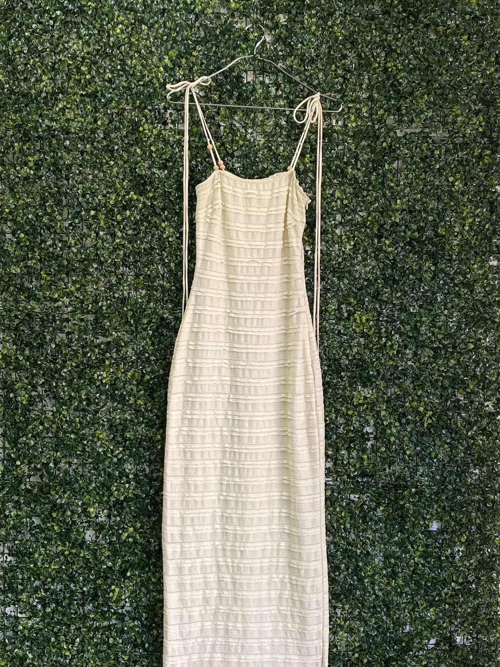 Le Couture Cream Textured Tie-Strap Maxi Dress — front