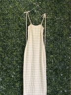 Le Couture Cream Textured Tie-Strap Maxi Dress — front