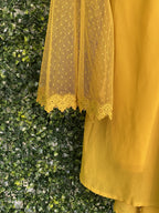 Mustard Yellow Lace Bell Sleeve Mini Dress — detail