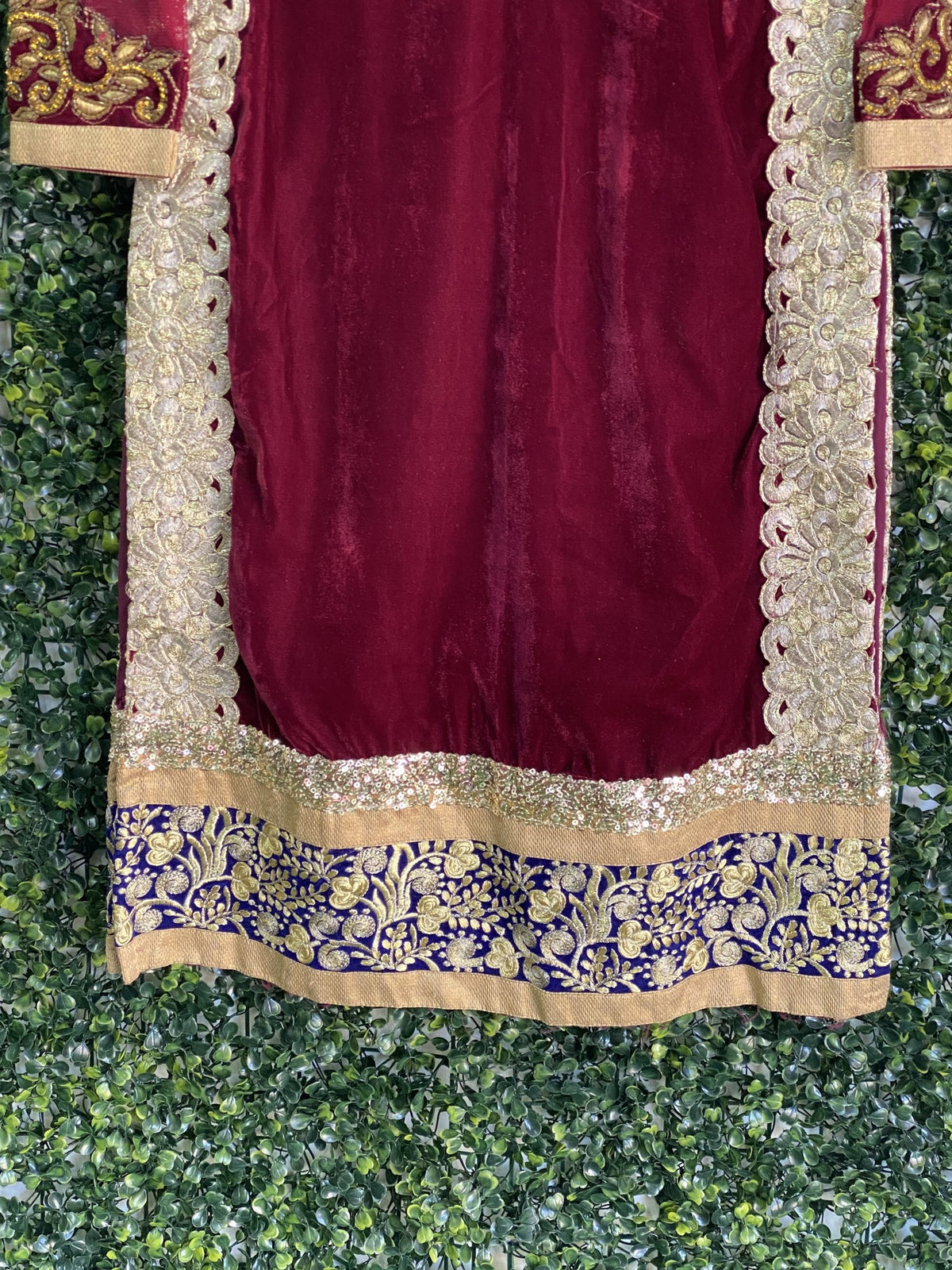 Burgundy Velvet Gold Embellished Tunic Dress — detail