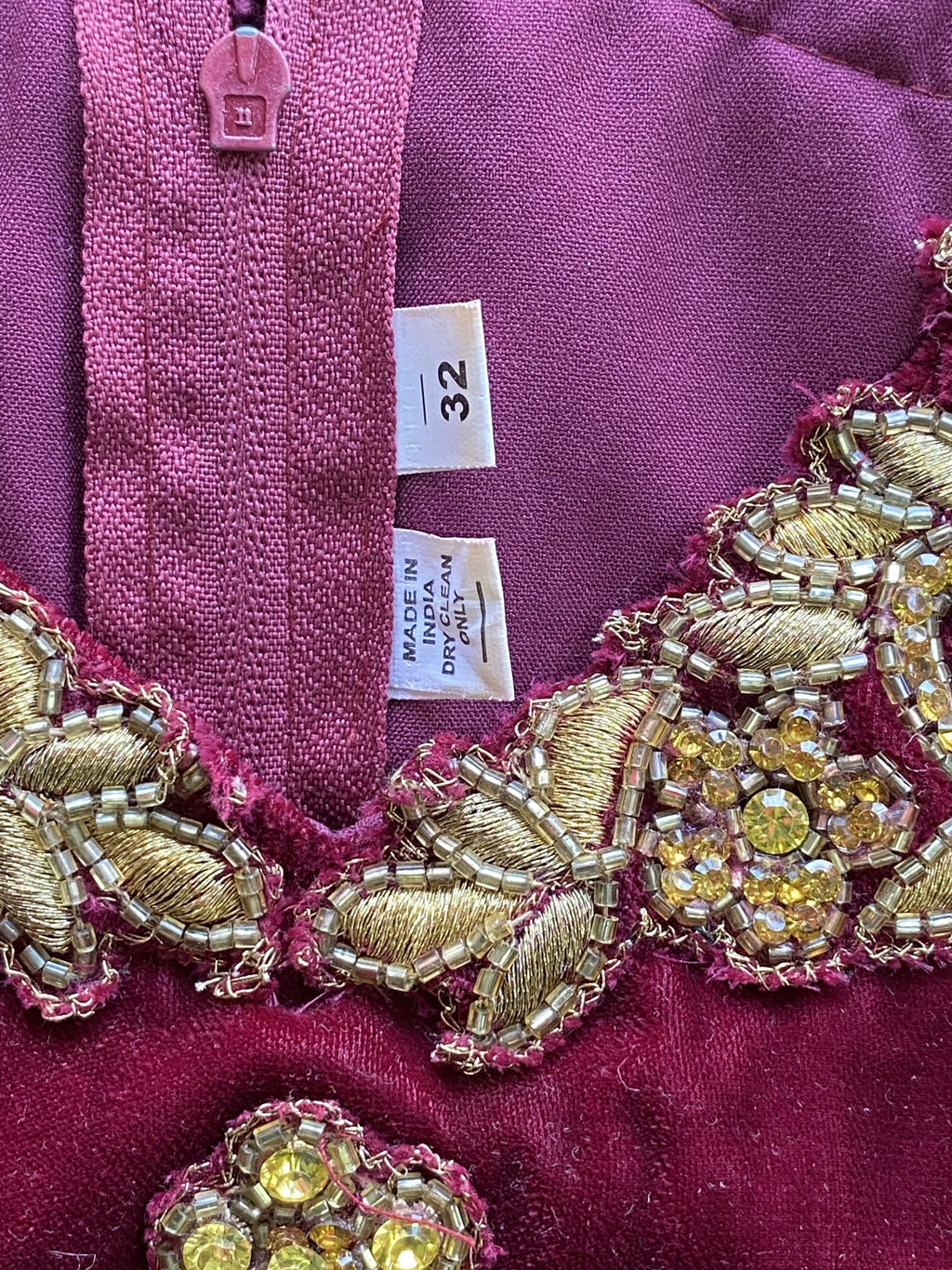 Burgundy Velvet Gold Embellished Tunic Dress — detail