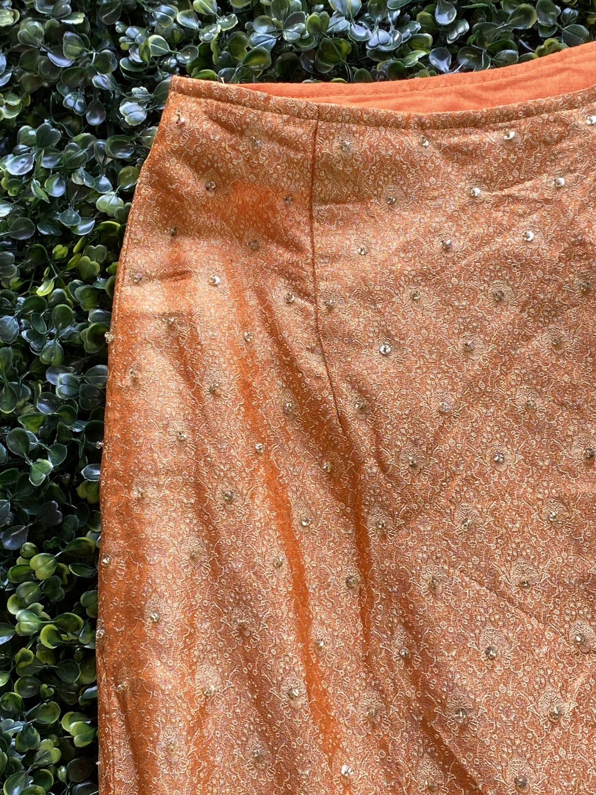 Burnt Orange Embellished Panel Maxi Skirt — detail