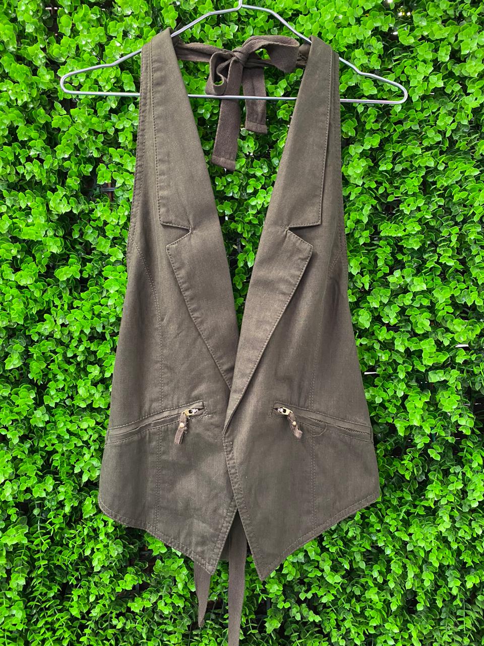 Olive Utility Halter Waistcoat / Sleeveless Vest