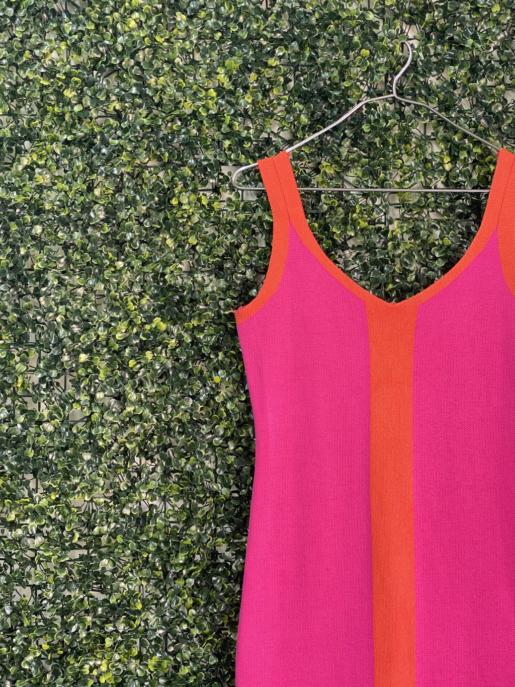 New Feeling Pink & Orange Colourblock Knit Maxi Dress — detail