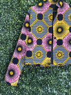 Pink Yellow & Navy African Print Cropped Jacket — detail