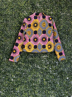 Pink Yellow & Navy African Print Cropped Jacket — detail