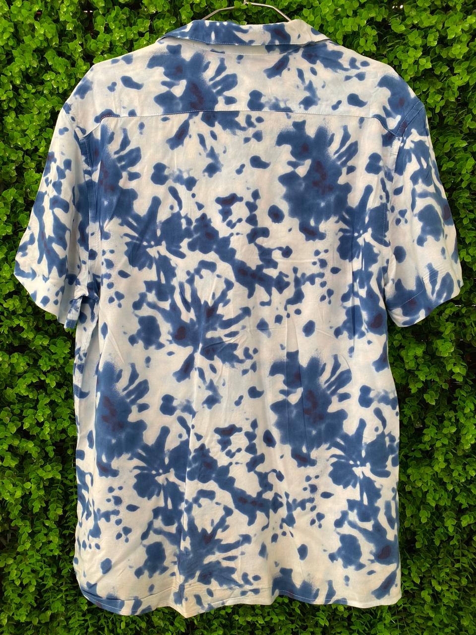 Blue Tie-Dye Short-Sleeve Button-Up Shirt
