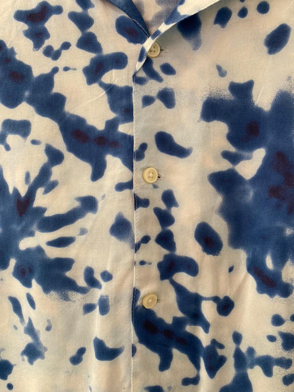 Blue Tie-Dye Short-Sleeve Button-Up Shirt