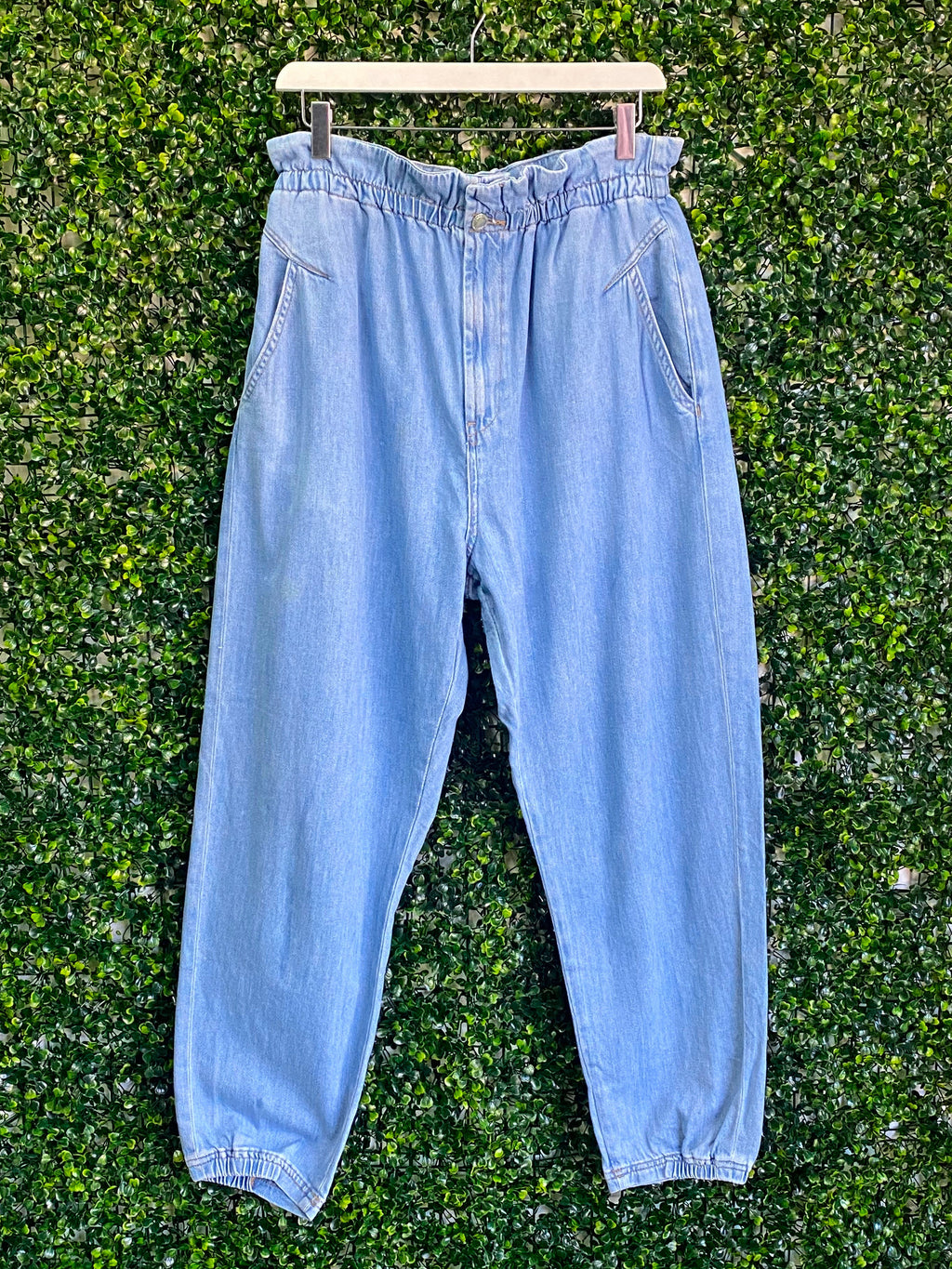 Zara Light Blue Paperbag Jogger Trousers — front