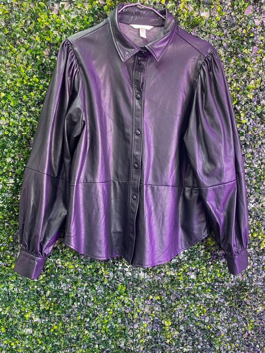 H&M Black Faux Leather Peplum Blouse — front