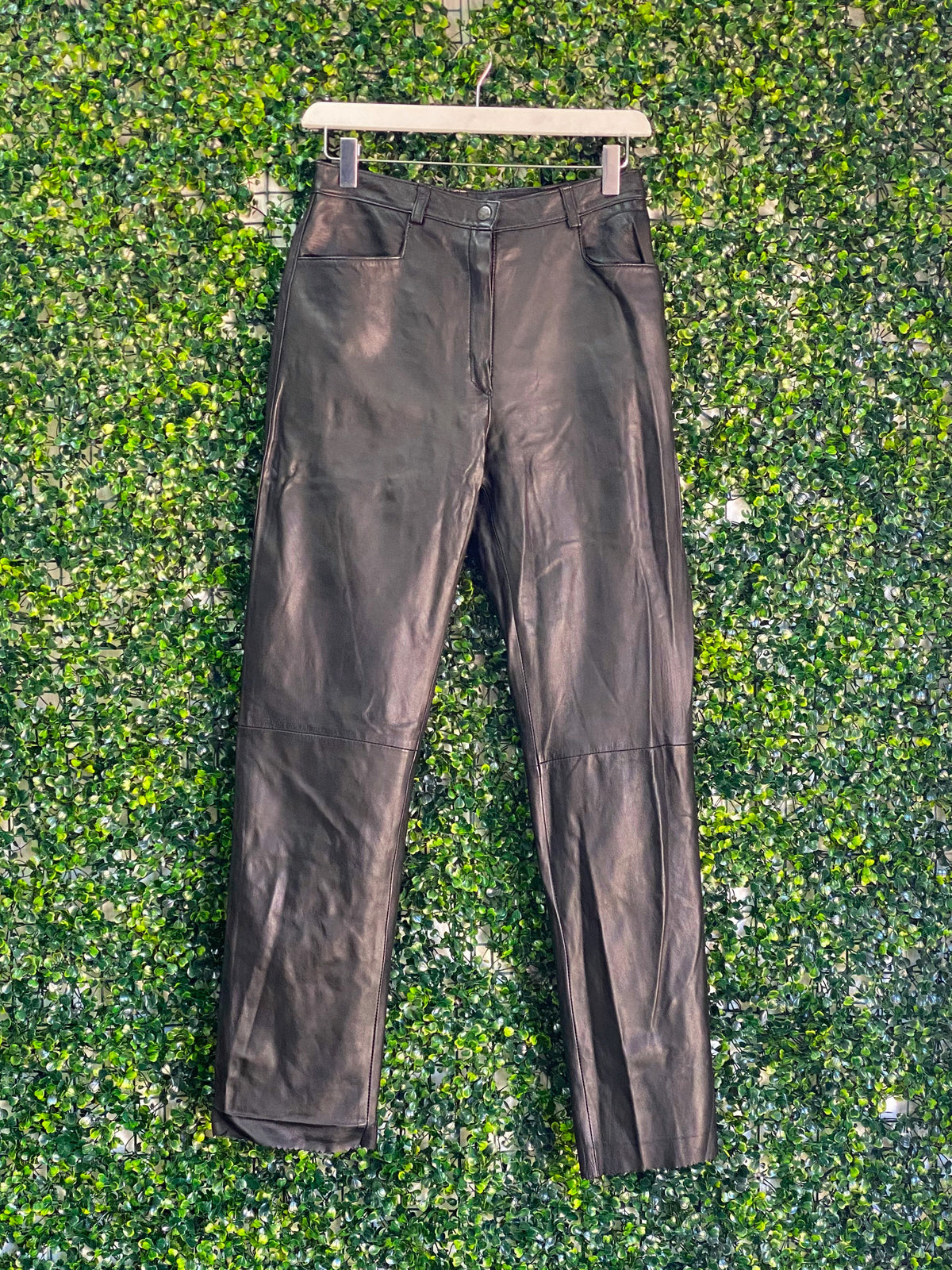 Black Valenti Leather Straight-Leg Trousers — front