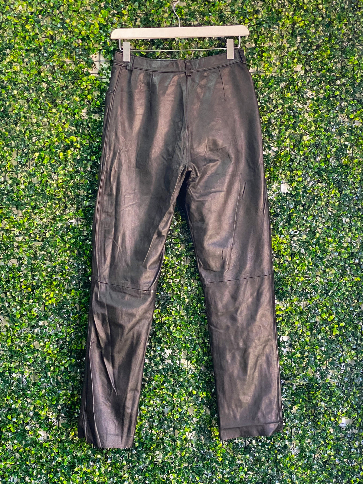 Black Valenti Leather Straight-Leg Trousers — back