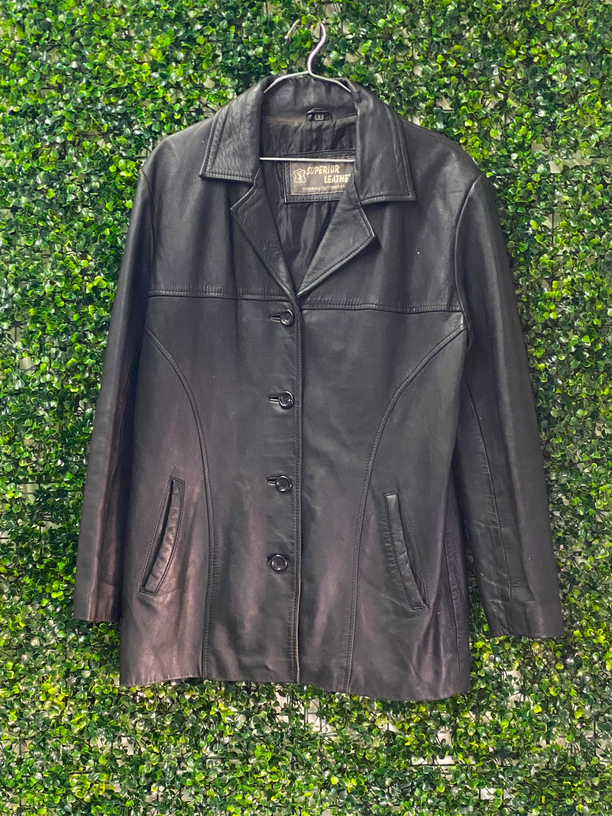 Superior Leather Black Leather Coat — front