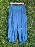 Luna Fashion Blue Embroidered Harem Trousers — front