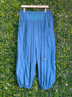 Luna Fashion Blue Embroidered Harem Trousers — front