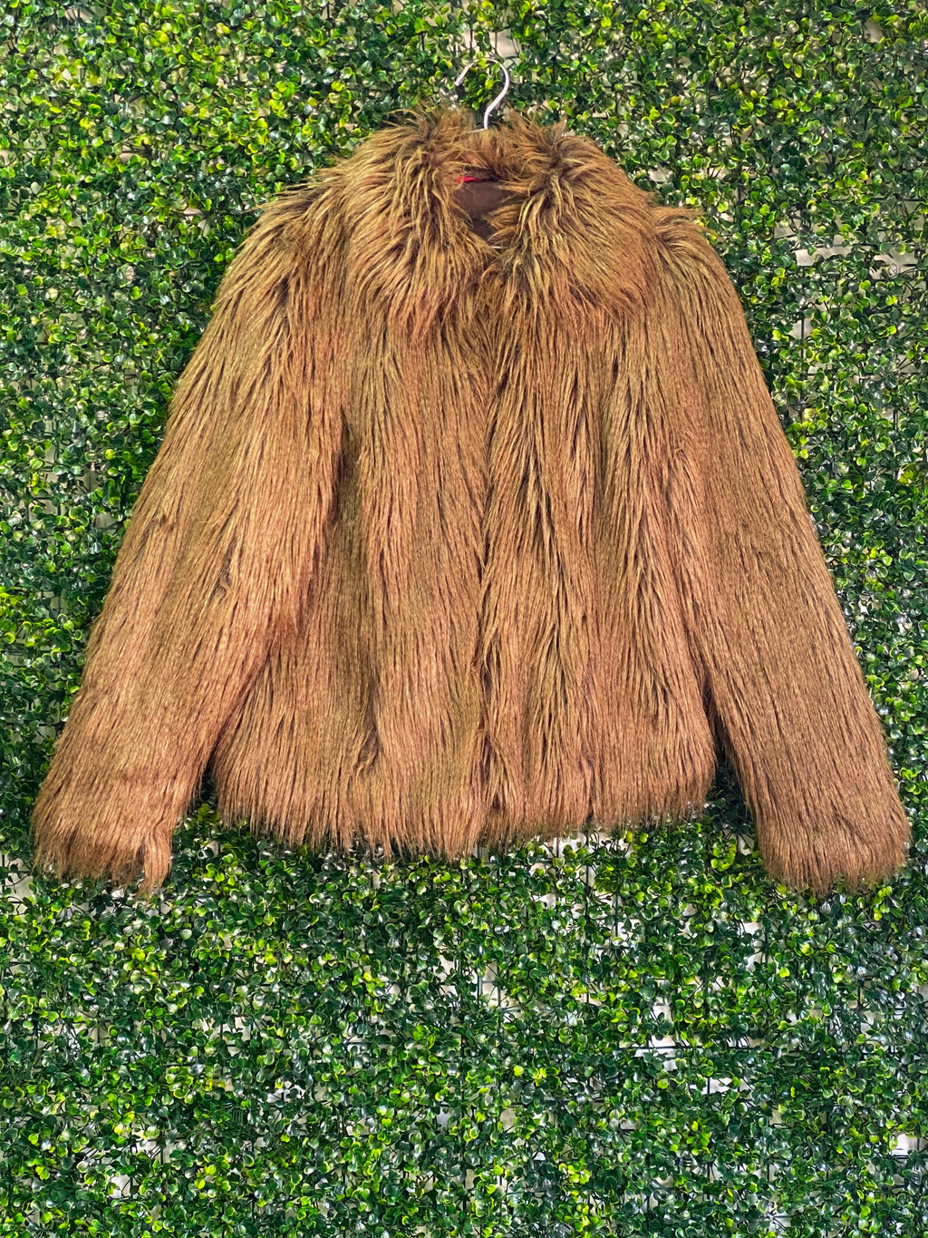 Brown Shaggy Faux Fur Jacket — front
