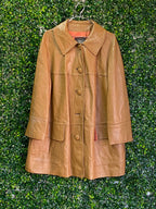 24K Leather Tan Long Coat — front