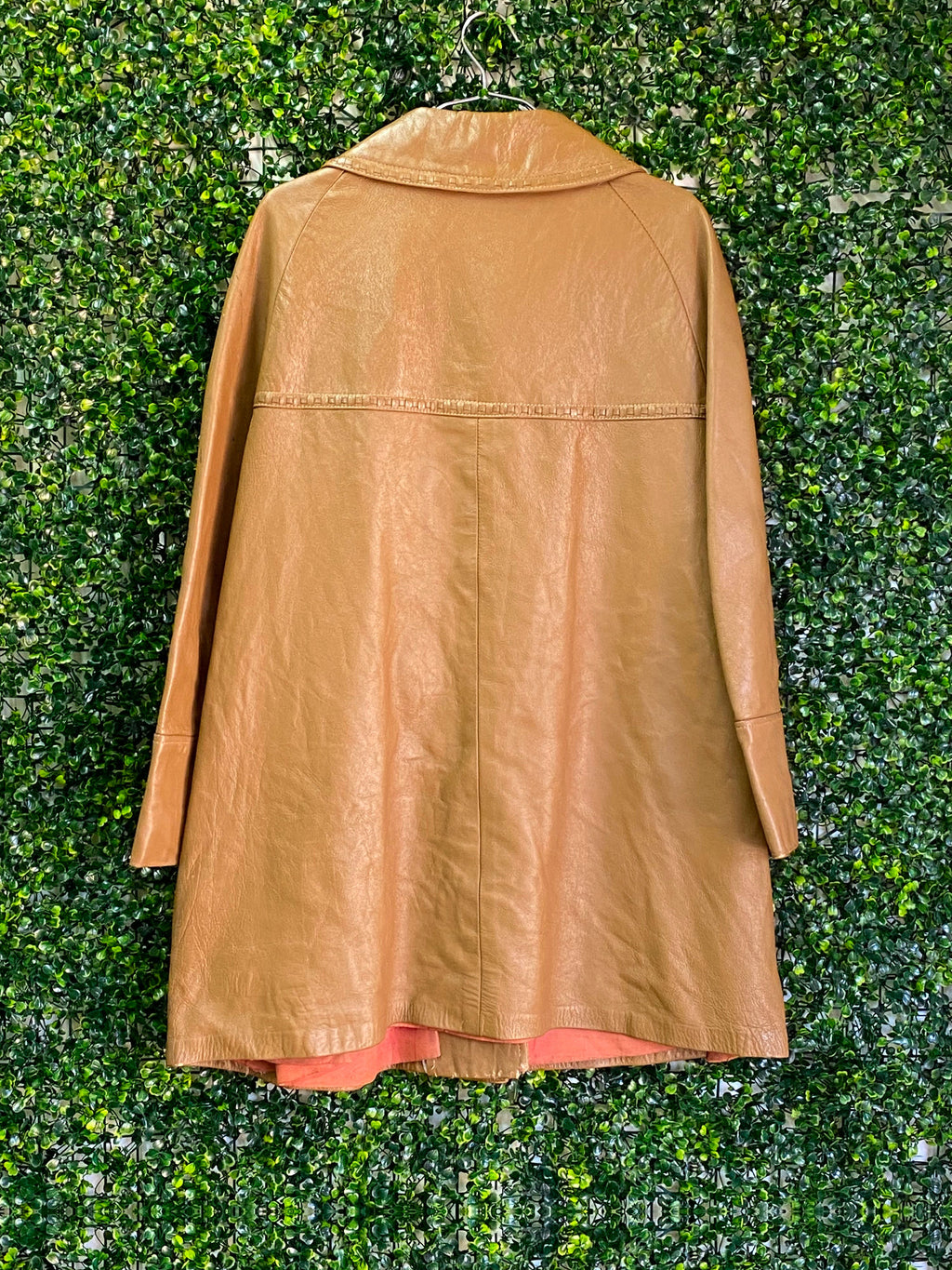 24K Leather Tan Long Coat — back